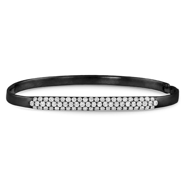 custom fitted bangle, pave design, head-on view<br>in white diamonds hand-set into 18k black gold <span class='visuallyhidden'>Call or text 323-404-2959 if you need shopping assistance.</span>